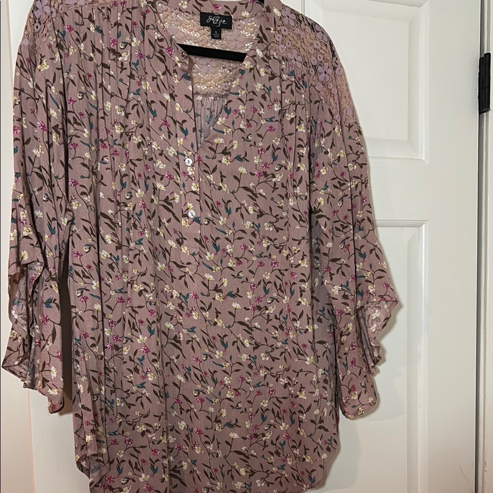 Zara Purple V-Neck 3/4 Sleeve Relaxed Blouse